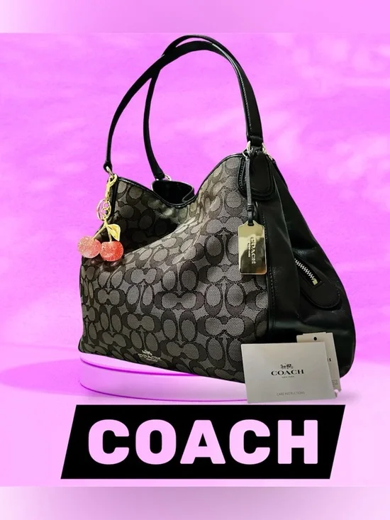 Vintage style Coach soho Shoulder Bag Black and Charcoal Signature Hobo Bag - Picture 4 of 17